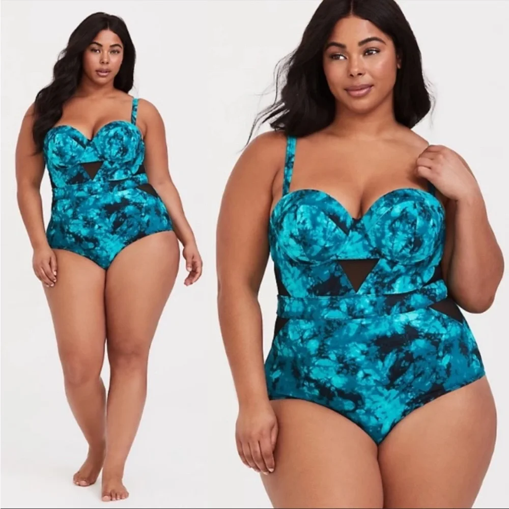 Torrid teal and black tie dye one piece swimsuit 4X 26 plus size - Picture 3 of 8